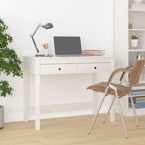 Bureau avec tiroirs, 100x50x78 cm, en pin massif, blanc (1/5)