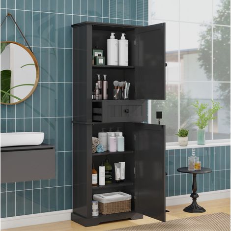 Mobile bagno alto 56 x 28 x 167,3 cm in MDF nero, 2 ante, 1 cassetto (1/5)
