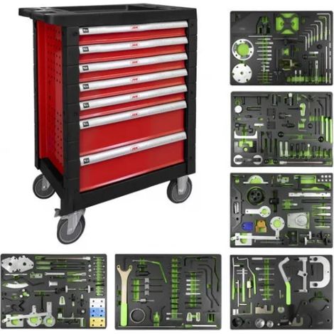 JBM 53952 Cassettiera rossa 7 cassetti con attrezzi per autoveicoli 250 Pz.