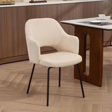 Silla de comedor de tejido acanalado, forma de concha, patas de metal, beige DESVIAE (1/5)