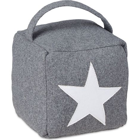 Set of 6 Relaxdays Star Door Stops, Fabric Bumper, Floor Doorstop, Tall, with Handle, HxWxD: 20 x 15 x 15 cm, Grey