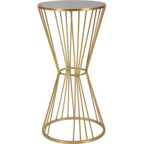 Dmora - Tavolino da salotto Aldruda, Tavolo basso da caffè, Portariviste per divano, Ripiano da soggiorno, 40x40 h80 cm, Oro (1/5)