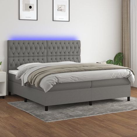 Sommier tapissier matelas confortable et LED,Lit adulte pour Chambre,Ensemble Lit matelas Gris foncé 200x200 cm Tissu -BVN22211 (1/5)
