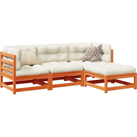 4-tlg. Garten-Sofagarnitur Wachsbraun Massivholz Kiefer