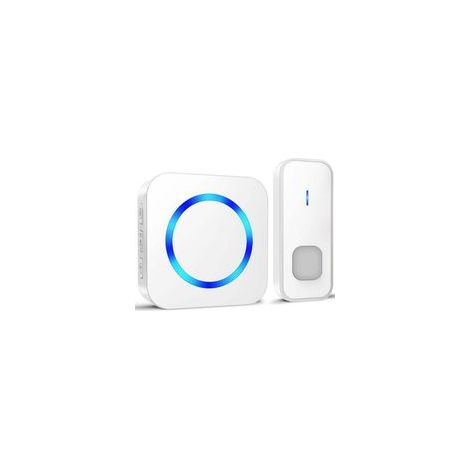 Sonnette sans Fil de Porte 400M Étanche Kit de Carillon Electronique avec Pile, 55 Mélodies au 5 Niveaux Volumes pour Maison, Indicateur LED Bleu, Blanc