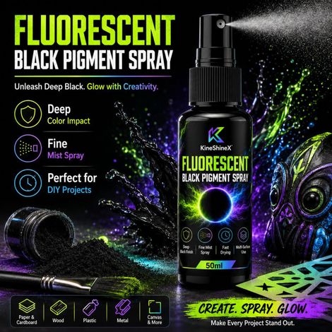 KineShineX Fluoreszierendes Schwarzpigmentspray: Hohe Farbwiedergabe, feiner Sprühnebel, schnell trocknend, tiefschwarze Deckkraft (1/5)