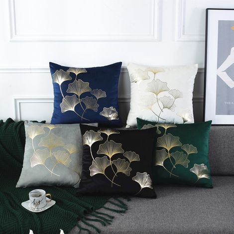 Juego de 5 fundas de cojín de 45x45 cm con estampado de hojas de ginkgo, fundas decorativas para sofá, dormitorio, cojín (1/5)