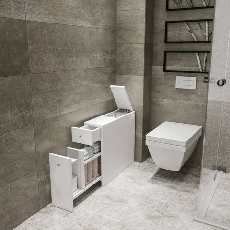 Dmora - Bajo el armario Galene, Mueble de baño, Contenedor de lavabo, Mueble fregadero, 20x60h55 cm, Blanco, con embalaje reforzado (1/5)
