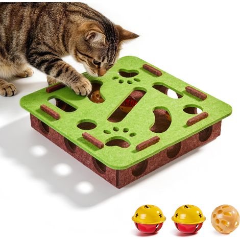 Puzzle à renifler en feutre pour chat, carré vert et marron, 1 paquet - MMCD-ZGL-04897 (1/5)