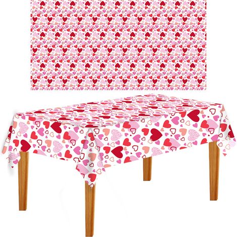 Nappe De Table - Polyester Imperméable - Motif Festif Saint-Valentin - 108 X 54 Pouces - Pour Table Bassec - Jetable (1/2)