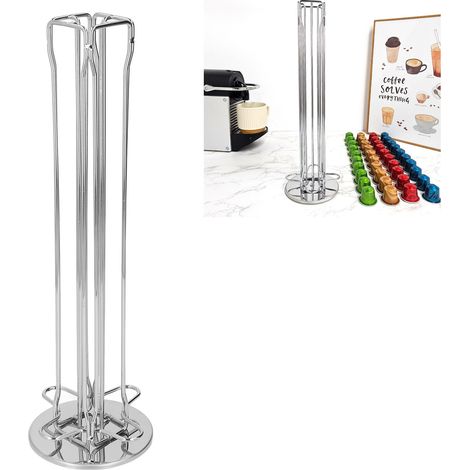 Porte-capsules Nespresso 40 capsules, présentoir rotatif et support de rangement, argenté. (1/5)