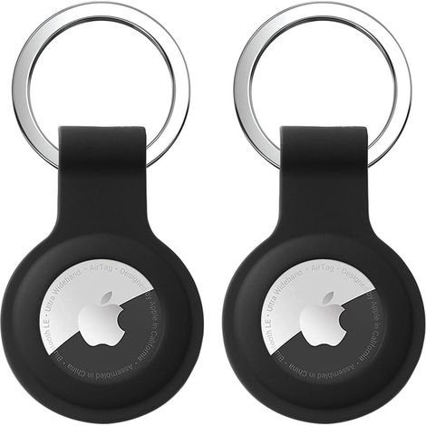 Lot de 2 pendentifs pour porte-clés Apple AirTag, étui AirTag en silicone, protection intégrale anti-rayures avec anneau porte-clés.