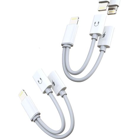 Adaptateur Lightning Jack 2 en 1 (Lot de 2)pour IPhone 11 12 13 14 Pro Vers Écouteurs Chargeur Câble Double Prise Audio AUX Pour Apple Connecteur Pour IPad Casques Voiture Accessoires Musique Splitter (1/5)