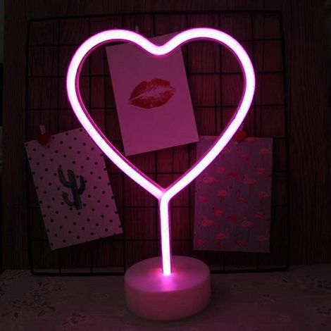 Enseigne lumineuse LED en forme de cœur, veilleuse néon, lampe de table pour chambre, enseigne lumineuse décorative néon USB/piles, décoration murale pour fête d'anniversaire, chambre d'enfant, Noël (1/5)