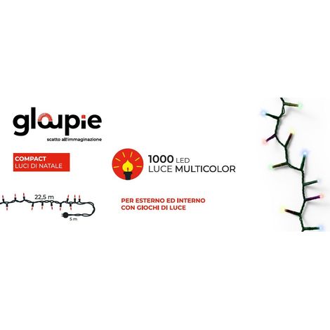 GLOUPIE Luci Di Natale Da 27,5 MT Con 1000 Led Multicolore, Cavo Verde, Distanza Luci 2,2 Cm, Funzione Memoria e Timer (1/5)