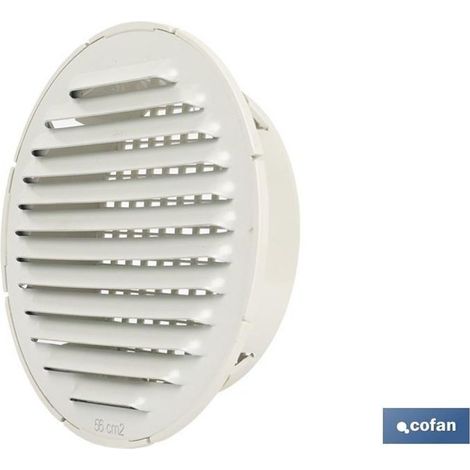 Grille de ventilation encastrée en aluminium blanc, Ø 12 cm, avec moustiquaire intégrée. (1/4)