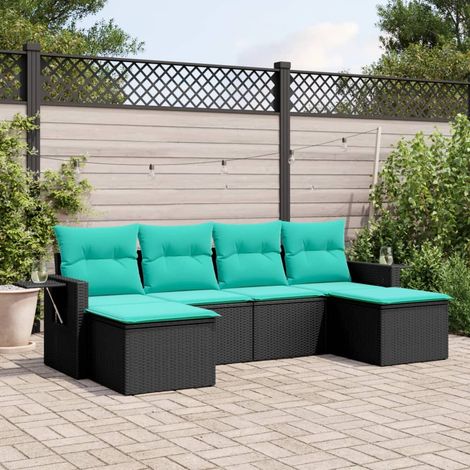 vidaXL Salon de jardin 6 pcs avec coussins noir résine tressée (1/5)