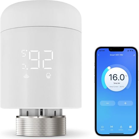 Termostato de radiador WiFi, termostato inteligente para calefacción, termostato programable. Compatible con Alexa, control por voz de Google Home y la app Smart Life. Control remoto (no requiere puer