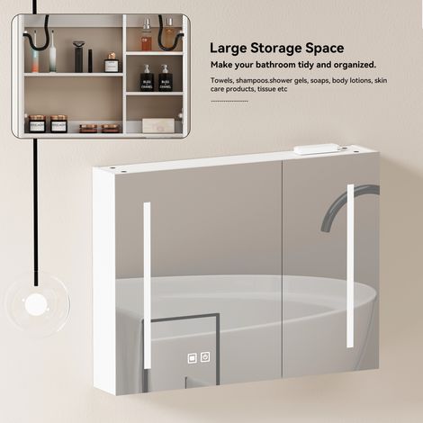Armoire à miroirs LED stylée de 80 cm,Armoire de randonnée – Armoire à miroir avec espace de rangement pour la salle de bain,le salon et la chambre (1/5)