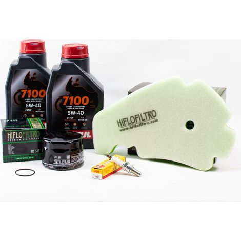 Kit Révision Filtres Bougies pour PIAGGIO MP3 400 LT ie de 2009 à 2012 - MOTUL 7100 5w40 2L
