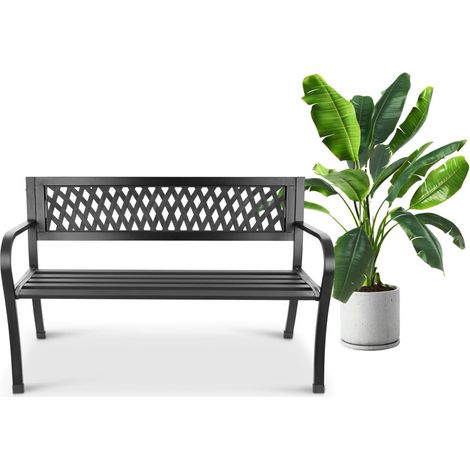 Banco de jardín ornamental con respaldo, banco de parque para terraza y balcón, construcción metálica (1/5)