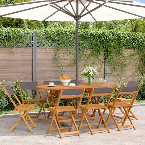 vidaXL Sillas plegables, 8 unidades, tela color antracita y madera maciza. (1/5)