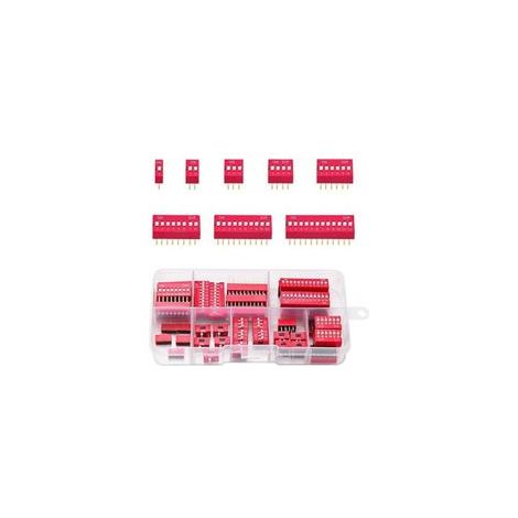 40 Stück 1 2 3 4 6 8 10 12-polige zweireihige DIP-Schalter, 2,54 mm Ein-/Ausschalter, für Leiterplatten (Rot) (1/4)