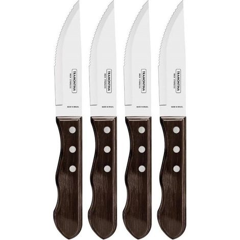 Tramontina coltelli bistecca Jumbo Polywood acciaio inox nero Set 4 Pezzi 12,5 cm