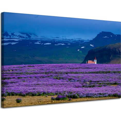 Leinwanddruck Natur Lavendelfeld 120x80 cm Lila Blüten Sonnenuntergang