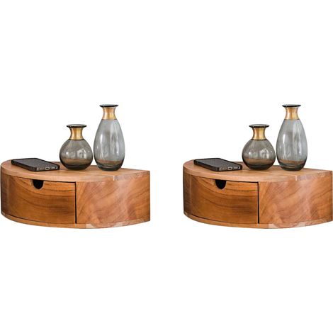 M&S – Lot de 2 chevets suspendus en acacia massif – 1 tiroir – Dimensions 40x20x12 cm – Design moderne et peu encombrant
