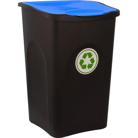 Stefanplast® Mülleimer mit Deckel 50L Abfalleimer Geruchsarm Küche Bad Biomüll Gelber Sack Kunststoff Mülltrennung schwarz/blau