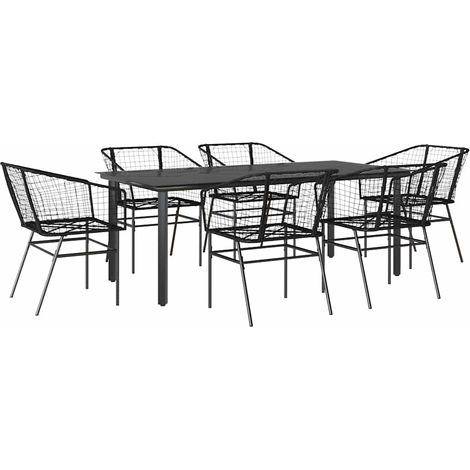 Maison Exclusive - Set Pranzo da Giardino 7 pz Nero Polyrattan Vetro