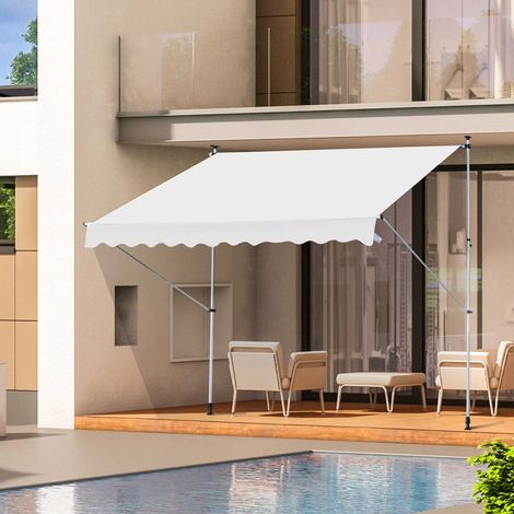 Store banne rétractable manuelle 200 x 150 x 170-280 cm pour balcon et terrasse, hauteur réglable et manivelle, blanc