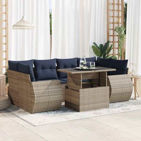 Set sofás jardín y cojines 7 pzas ratán sintético acacia gris vidaXL (1/5)