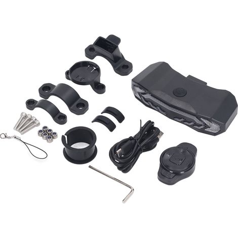 Feu arrière de vélo avec clignotant, feu stop, alarme électrique, télécommande et port USB.