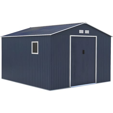 Vente-Unique – Abri de jardin métal galvanisé gris 12,99 m² – Structure robuste avec toit double pente – Grille d’aération et fenêtre intégrée (1/2)