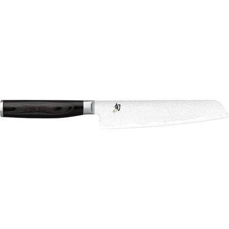 KAI Shun Premier Tim Mälzer Minamo cuchillo japonés multiusos 15,0 cm longitud de la hoja - núcleo de acero VG-MAX con 32 capas de acero de Damasco, 61 HRC - madera de Pakka - hecho a mano