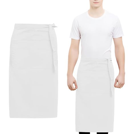 Tablier Demi-Cuisinier - 1 Pièce - Polyester - 4 Poches et Longs Liens - Pour Restaurant Café BBQ - 70x73cm (1/5)