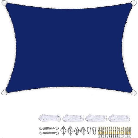 Voile d'ombrage rectangulaire, cordes et kit d'installation inclus, imperméable et respirante, 2 x 3 mètres, bleu foncé. (1/5)