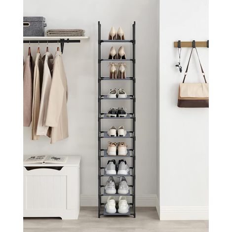 SONGMICS Zapatero, Organizador Zapatos,10 Baldas, Zapatero Abierto Estrecho, 33 x 33 x 173 cm, Marco de Metal, Estantes de Tela no Tejida, para Pasillo, Dormitorio, Gris (1/5)