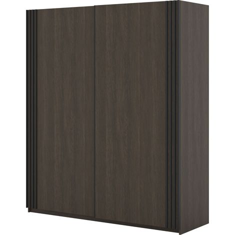 Armario Austin 372, Roble oscuro + Negro, 210x180x61cm, Puertas de armario: Correderas, Número de estantes: 0
