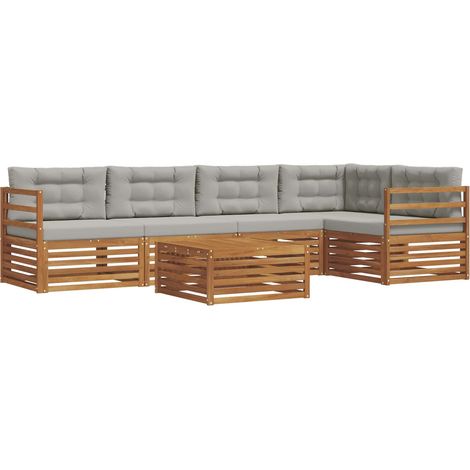 Outdoor Sofa Set with Cushion 6 pcs Natural and Light Grey vidaXL