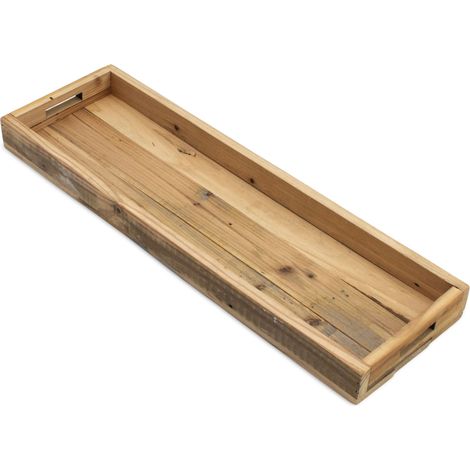 Holz Dekotablett natur mit Rand - 50 x 16 cm - Kerzentablett rechteckig mit Griffen - Holztablett Tisch Deko