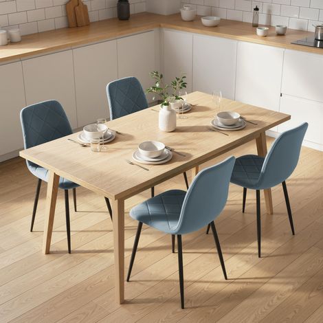Juego de 4 Sillas de Comedor Tapizadas en Terciopelo con Patas de Acero para Salón 45x54x87 cm Azul Claro (1/5)