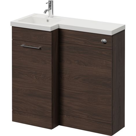 Napoli 390 Brown Oak 900mm Single Door Vanity Unit Toilet Suite with Left Hand Square Lucia Basin - 900mm - Chrome 160mm HandleWithout Kingston Toilet Pan