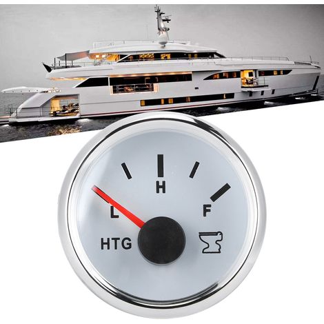 Jauge de niveau d'eau pour réservoir d'eaux usées de bateau/camping-car, 52 mm / 2 pouces, HTG Meter, 0-190 ohms, 9-32 V, cadre argenté, cadran blanc. (1/5)