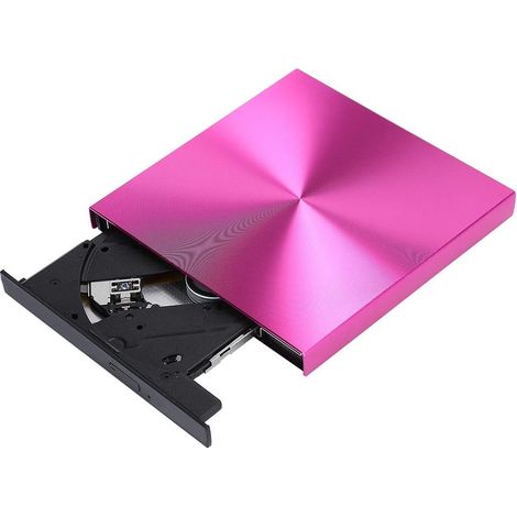 Lecteur DVD Externe pour PC, Graveur CD/DVD USB 3.0, Portable, Transfert Haut Débit (Rouge/Rose) (1/5)