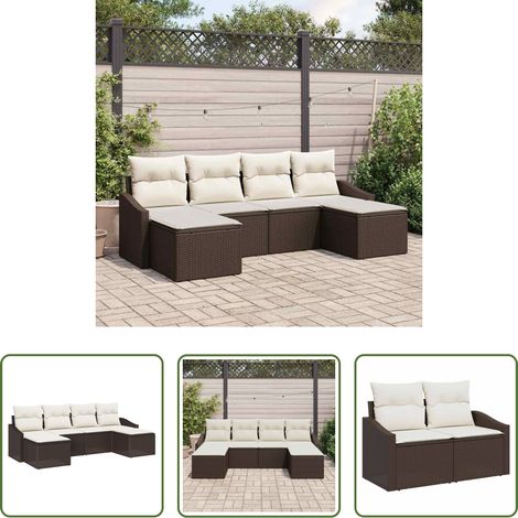 vidaXL Banquet extérieur - Ensemble de salle à manger pour jardin 6 pcs Marron et Crème (1/5)