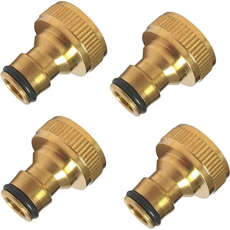 4 grifos de latón para grifos con rosca externa (25 mm) - adaptador de grifo con conexión rápida para manguera de jardín (1/5)