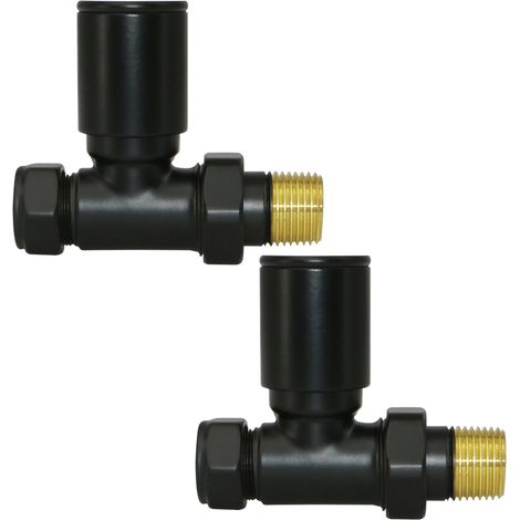 Warmehaus 15mm Pair of Radiator Valve Straight Black (1/2)
